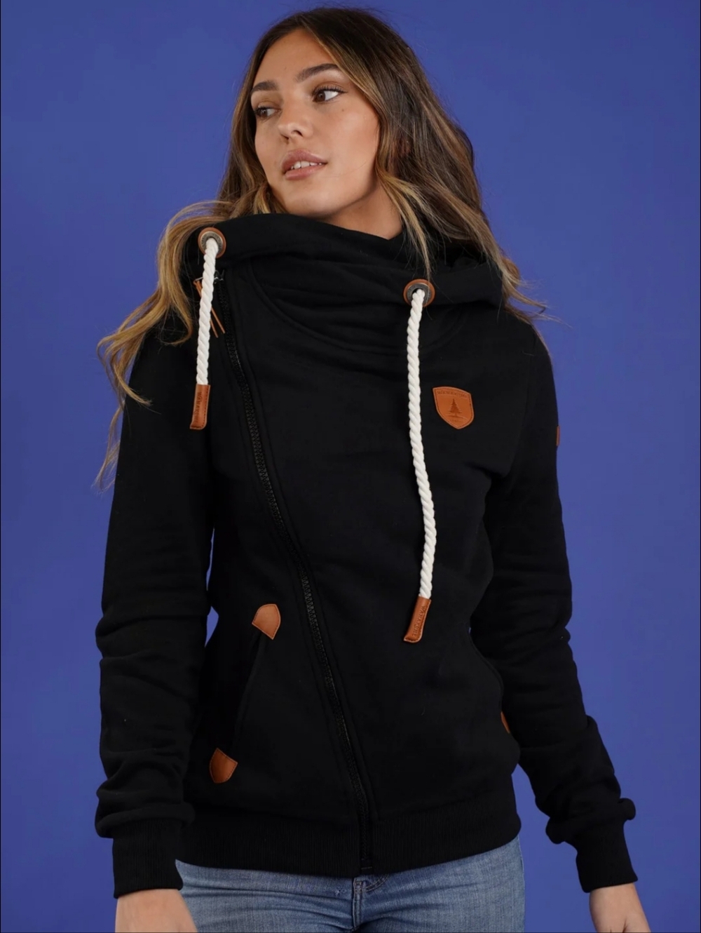 Wanakome Black Full Zip Cowl Neck Hoodie Size Small
